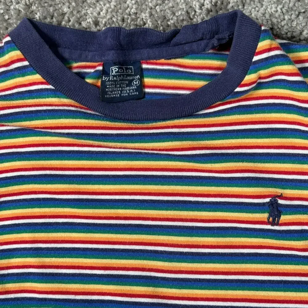 VTG Polo Ralph Lauren Rainbow T-Shirt 90s Made in USA Pride Adult‎ XS